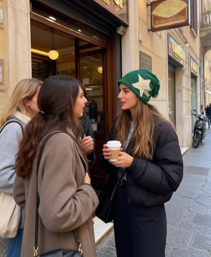 Y2K Slouch Hat Star Beanie Hat Grunge Accessories Winter Warm Cap Retro Design Knit Beanie for Women Men - color: Green