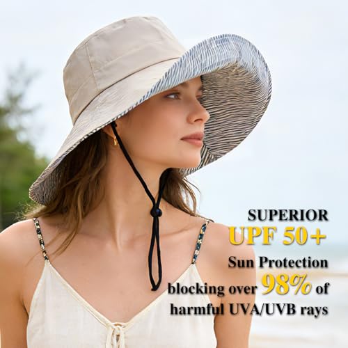 Sun Hats for Women Wide Brim Foldable Beach Hat UV UPF50+ Summer Sun Protection Bucket Hat for Outdoor, Gardening, Travel - color: Light Gray