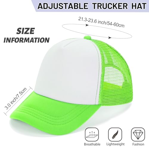 Ultrafun 10 Pack Trucker Hat Mesh Sublimation Blank Hats Adjustable Baseball Caps Hats for Men Women - color: Neon Green White