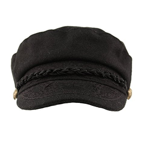 EPOCH Men's Greek Fisherman Sailor Fiddler Winter Wool Driver Hat Flat Cap - color: Black, size: Small-Medium
