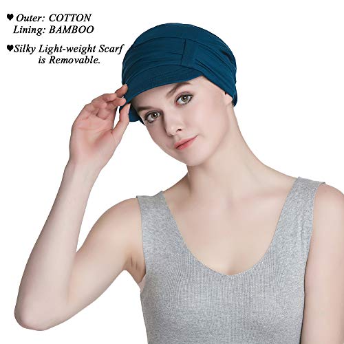 Alnorm Breathable Cotton Hat and Scarf Set Chemo Headwear for Women - color: Blue Floral