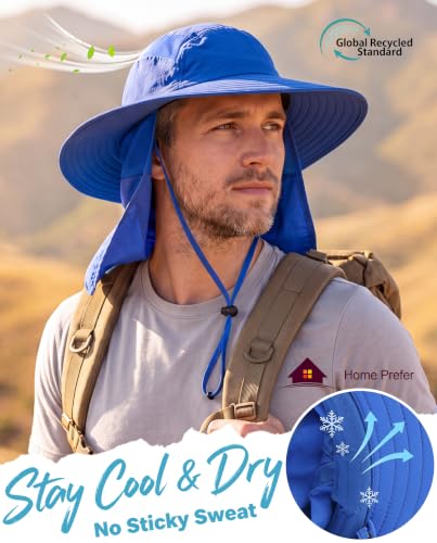 Home Prefer UPF 50+ Sun Hat with Neck Flap Wide Brim Fishing Hat for Men - color: Bright Blue