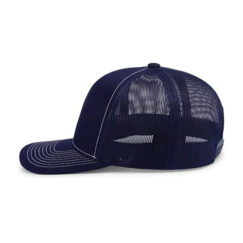 Pacific Headwear Contrast Stitch Trucker Snapback - color: True Navy/White