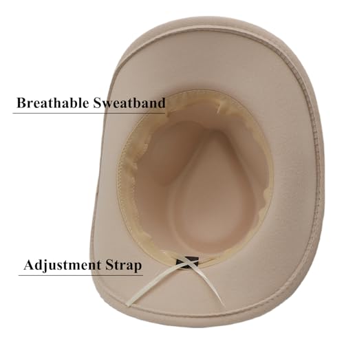 Western Cowboy Hat for Men Cowgirl Hat for Women Unisex Wide Brim Felt Fedora Hats Classic Cowboy Hats - color: Beige