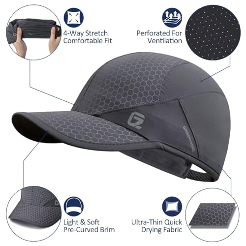 GADIEMKENSD Stretch Running Hat with Soft Brim, Quick Dry, Unstructured, Unisex-Adult - color: Dark Grey