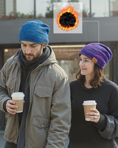 Senker Fashion 2 Pcs Winter Slouchy Beanie Hats for Men, Warm Mens Beanies - color: Blue Purple