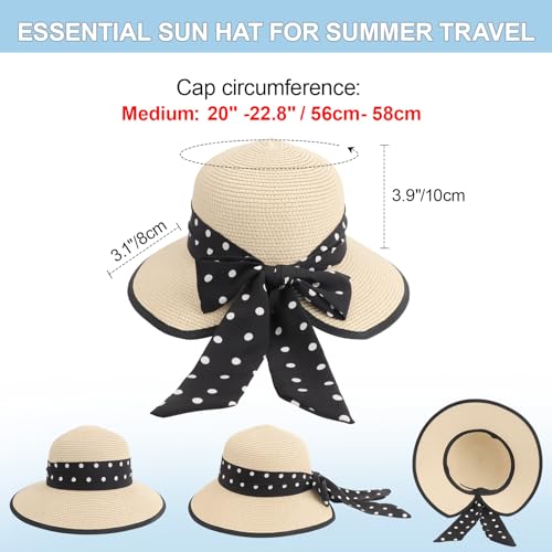 AQOKKA Women Sun Hats Straw Wide Brim Bowknot Bucket Cap Floppy Foldable Summer Beach Hats for Women Outdoor UPF 50+ - color: 1 Pack Hat: Beige With Black Bow