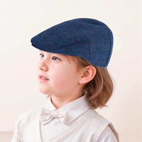Toddler Boys Vintage Newsboy Cap Kids Tweed Ivy Drivers Flat Cap Infant Beret Hat - color: Dark Blue, size: 6-12 Months