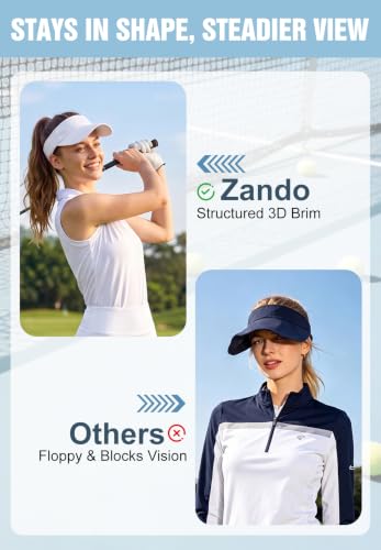 Zando 3.2" Structured Brim Visor Hats for Women, UPF 50+, Golf/Tennis - color: C White