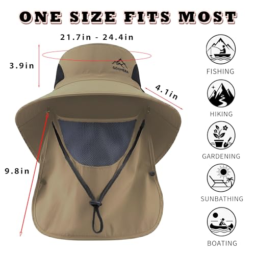 Sun Hat for Men & Women, Breathable Wide Brim Outdoor Fishing Hat with Face Cover & Neck Flap - color: Khaki