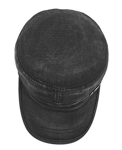 Glamorstar Unisex Cadet Army Cap Washed Cotton Twill Military Corps Hat Flat Top Cap - color: Black