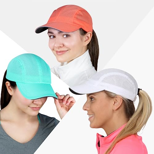 TrailHeads Women's Race Day Running Hat, Sports Cap with Reflective Trim - color: White-seafoam-coral