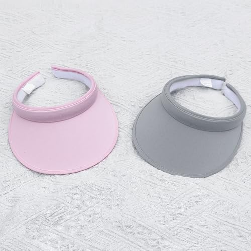 2 Pack Sun Visor Hats Women Men Clip On Wide Brim Visors Hat Outdoor Sports Golf Beach Travel Tennis Caps - color: Grey+light Pink