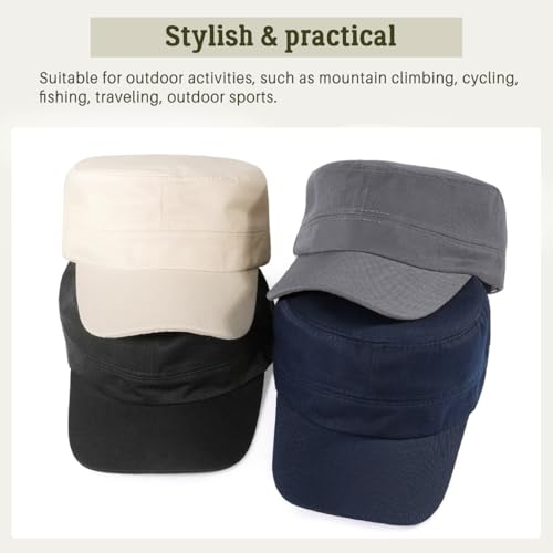Glamorstar Unisex Cadet Army Hats 4 Pieces Military Flat Top Newsboy Cap - color: Black+grey+navy+beige
