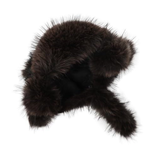 Raccoon Tail Parent-Child Plush Hat Warm Faux Fur Animal Hat with Tail - color: Adult Style-coffee