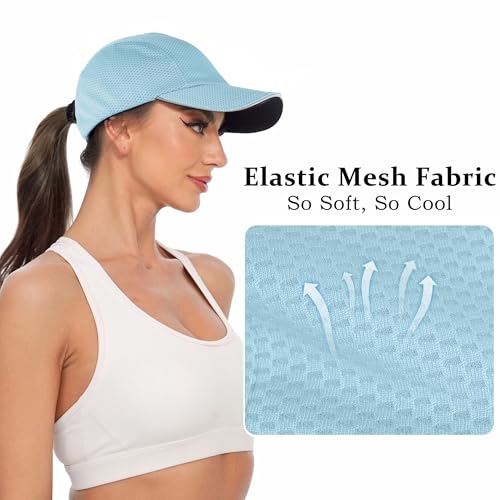 GADIEMKENSD Women's Race Day Running Cap Performance Mesh Hat - Excellent Ventilation, Lightweight, Reflective Safety - color: Light Blue