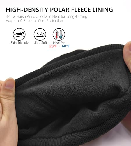 Fleece Lined Beanie for Men Women Knit Thick Warm Winter Beanies Hat - color: Black
