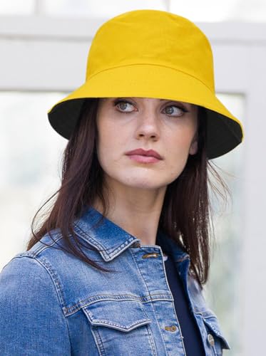 DIYDECAL Summer Bucket Hat,Beach Sun Hat Double-Sided Fisherman Hat for Men Women - color: Yellow