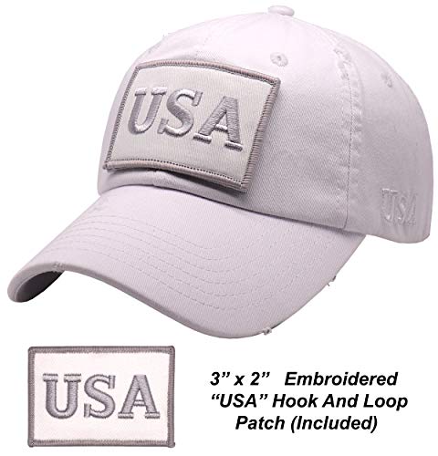 Antourage American Flag Unisex Baseball Hat for Men and Women | USA Flag Mesh Snapback Cap with 2 Patriotic Patches - color: (15) White