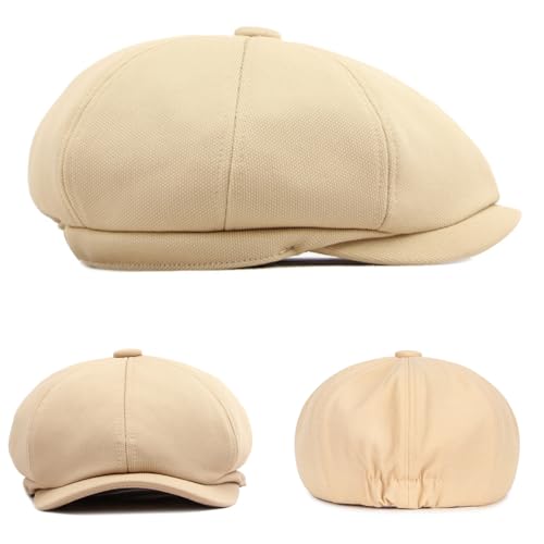 Men's 8 Panel Newsboy Cap Vintage Peaked Cap Adjustable Flat Cap Irish Cabbie Ivy Driving Hunting Hat - color: Khaki