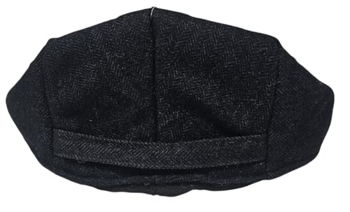 Traditional Men's Herringbone Irish Flat Cap, Tweed, Made in Ireland - color: Black, size: Small