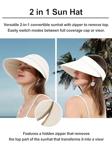 LA CARRIE Women Sun Hats Detachable Wide Brim UV Protection UPF 50+ Summer Beach Visor for Outdoor Sports - color: Beige