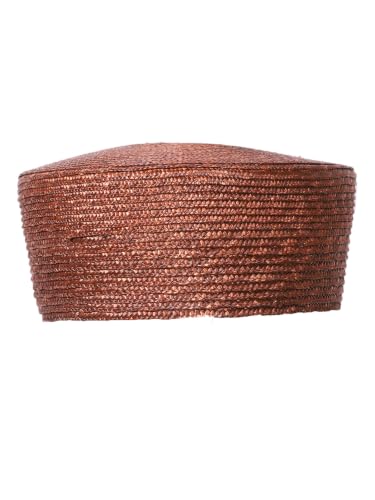 HIMESPORT Straw Pillbox Hats for Women Ladies Elegant Wedding Formal Church Tea Party Cocktail Hat - color: Brown