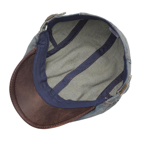 ZLYC Men Cotton Flat Cap Summer Scally Newsboy Beret Driver Hat - color: Denim Faded Blue