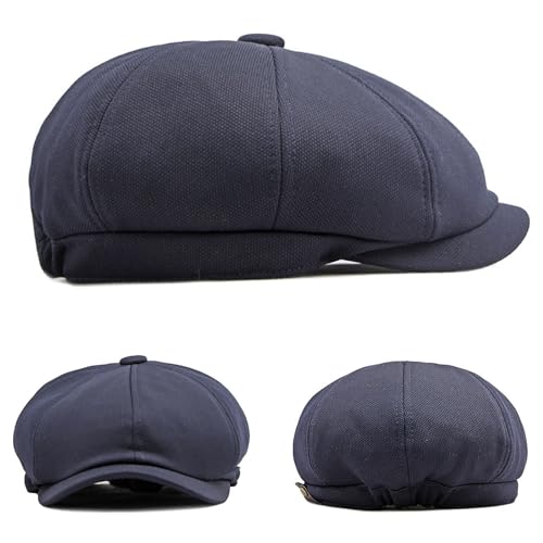 Men's 8 Panel Newsboy Cap Vintage Peaked Cap Adjustable Flat Cap Irish Cabbie Ivy Driving Hunting Hat - color: Navy