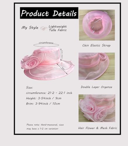 Women's Kentucky Derby Church Dress Hat Wide Brim Leaf Flower Bridal Shower Hat - color: A7 Pink