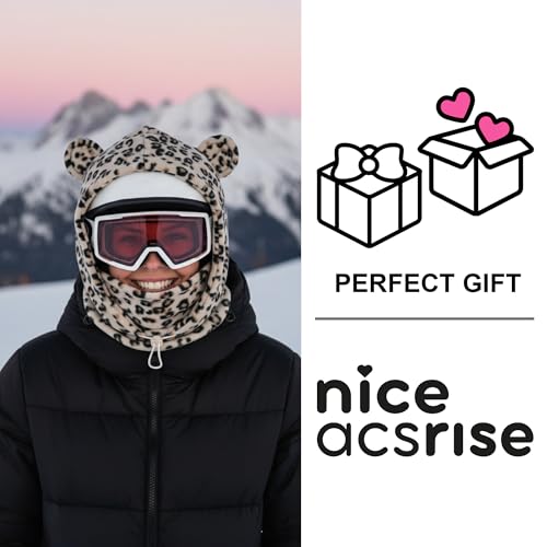 Fleece Balaclava Over Helmet - Warm Helmet Ninja Hood - Snowboard Hooded Hat Neck Gaiter Ski Mask - color: Leopard-earsup, size: One Size
