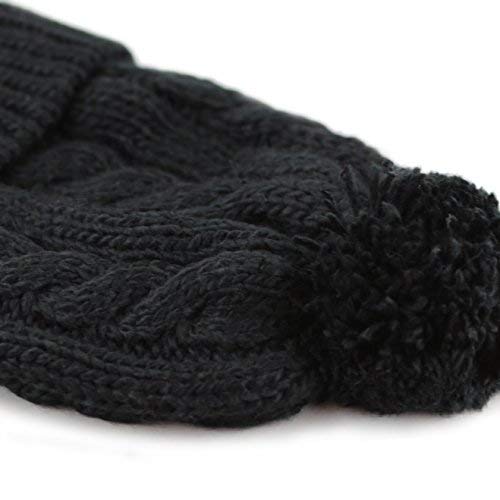 Women and Men Beanie Daily Winter Oversized Thick Stretchy Knitted Pom Pom Beanie Fleece Lined Beanie Hat - color: 1. Curly Black