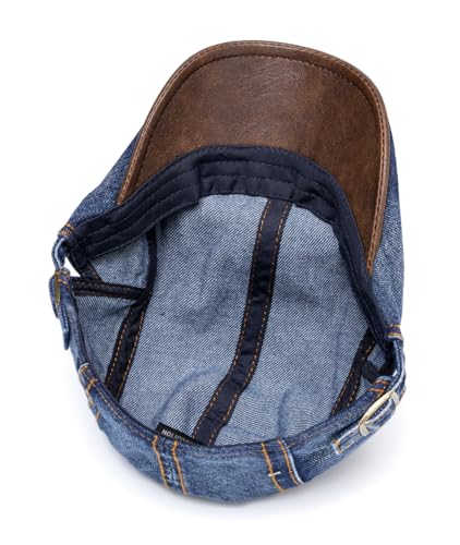 QHFHULV Newsboy Cap for Men Cotton Flat Gatsby Ivy Golf Cabbie Driving Hat - color: Denim Navy