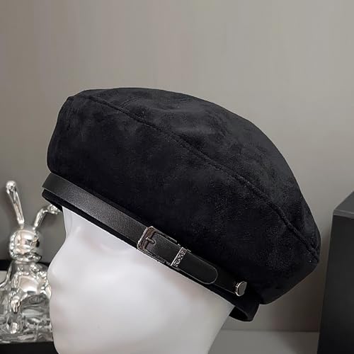 Women's Berets: Black Houndstooth Red Beret Hats for Women Fall Winter Fashion Outfit - color: Corduroy Black