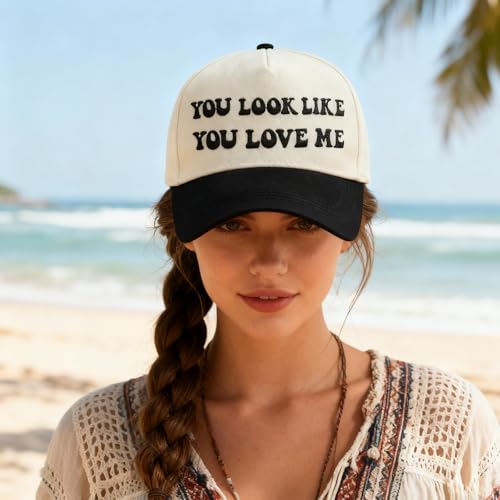 Hat Funny Embroidered Trucker Hat Adjustable Two Tone Snapback Canvas Baseball Cap for Womens - color: Black-you Love Me