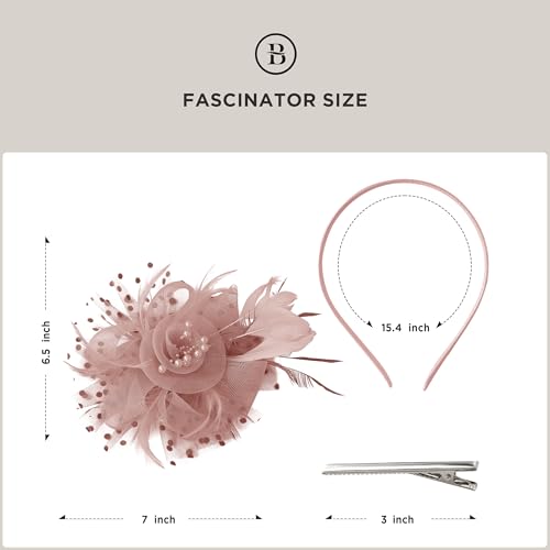 BABEYOND Fascinators Hats for Women Tea Party Flower Tulle Bead Derby Hat - color: Nude Pink