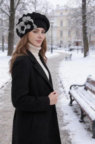 Lady French Beret 100% Wool Beret Chic Beanie Winter Hat HY023 - color: Black