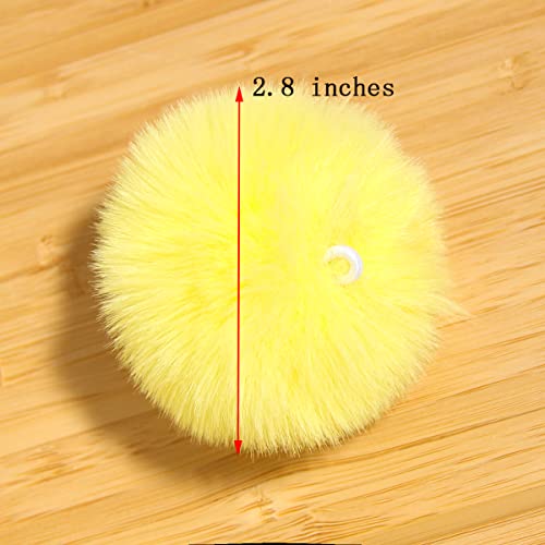 Fluffy Faux Fur Pompom Ball with Tiny Cord for Hat Shoes Garment Accessories 2.8in Pack of 6pcs Yellow - color: Yellow