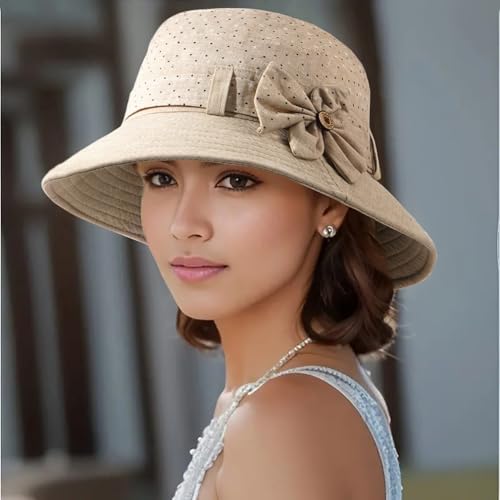 Glamorstar Cloche Hats for Women Vintage Bowler Hat Floral Fedora Bucket Hats - color: Beige B