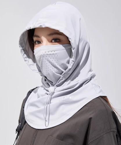 Women's UV Protection Balaclava Hat with Neck Guard & Face Mask for Cycling, Travel & Outdoor Activities - color: Light Gray
