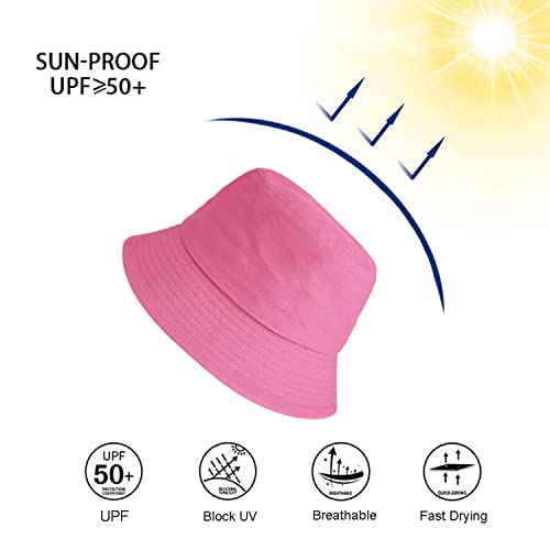 Wheebo Solid Color Bucket Hat for Women Summer Beach Fishmen Hat for Lady Adult Unisex Cotton Cap…… - color: A-sc-hot Pink