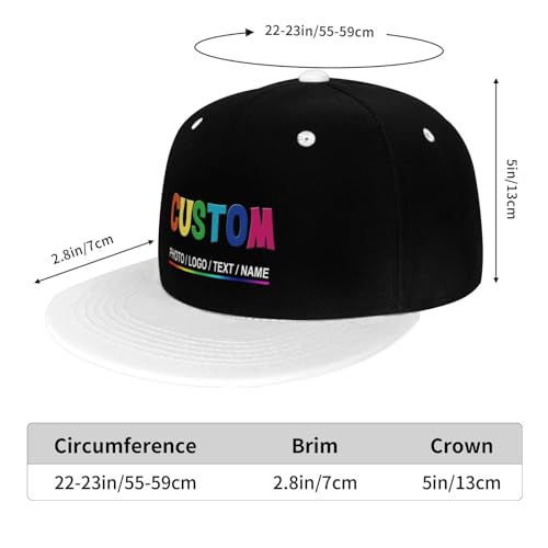 Custom Snapback Hats for Men Personalized Hip Hop Flat Bill Brim Baseball Cap Add Your Own Text Photo Logo - color: Dual Color - White
