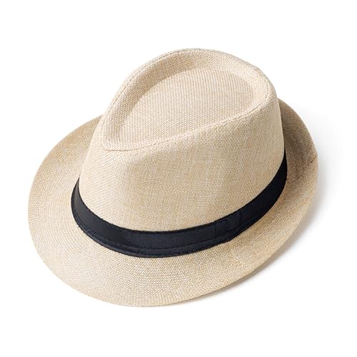 Classic Short Brim Fedora Summer Beach Trilby Hat - color: Black Band-creamy