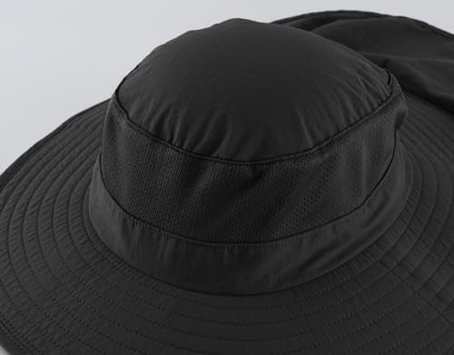 Home Prefer Outdoor UPF50+ Mesh Sun Hat Wide Brim Fishing Hat with Neck Flap Sun Hat for Men Women - color: Black