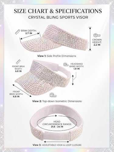 Women Shiny Rhinestone Bling Sun Visor Adjustable Tennis Beach Ponytail Hat - color: White Hat+white Rhinestone