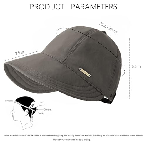 UPF 50+Womens Sun Hat UV Protection Hiking Fishing Hats Wide Brim Hat Adjustable Ponytail Packable Sun Cap - color: Gray