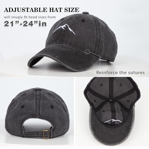 Washed Cotton Vintage Smile Mountain Baseball Cap Sun Hats Men Women Baseball Cap Adjustable Dad Golf Hat - color: N--mountain-black&navyblue&khaki