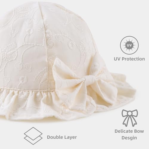 JANGANNSA Bow Baby Girls Summer Hat Flower Toddler Girls Sun Hat Cotton Breathable Infant Hat - color: Beige Bowknot, size: 0-3 Months