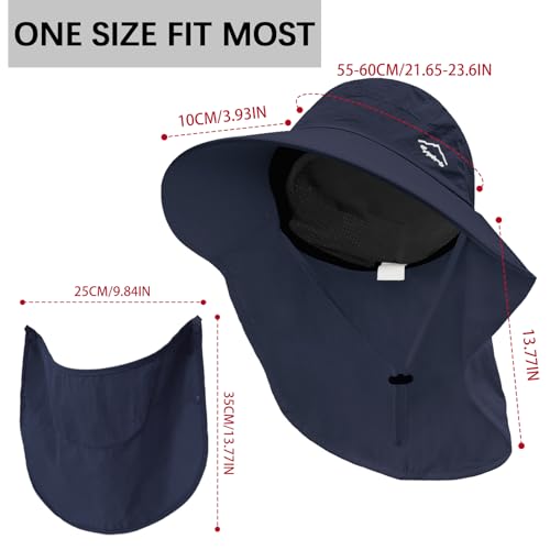Rosoz Sun Hat for Men Women with Neck Flap& Removable Face Cover Wide Brim - color: 1pack-dark Blue