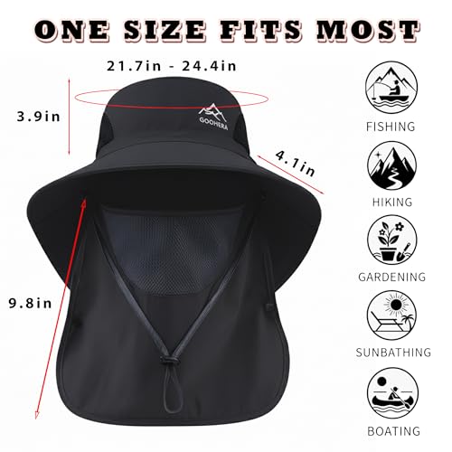 Sun Hat for Men & Women, Breathable Wide Brim Outdoor Fishing Hat with Face Cover & Neck Flap - color: Black
